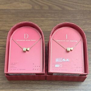 A New Day Gold Cube and Heart Necklace Set Letter D and I NEW